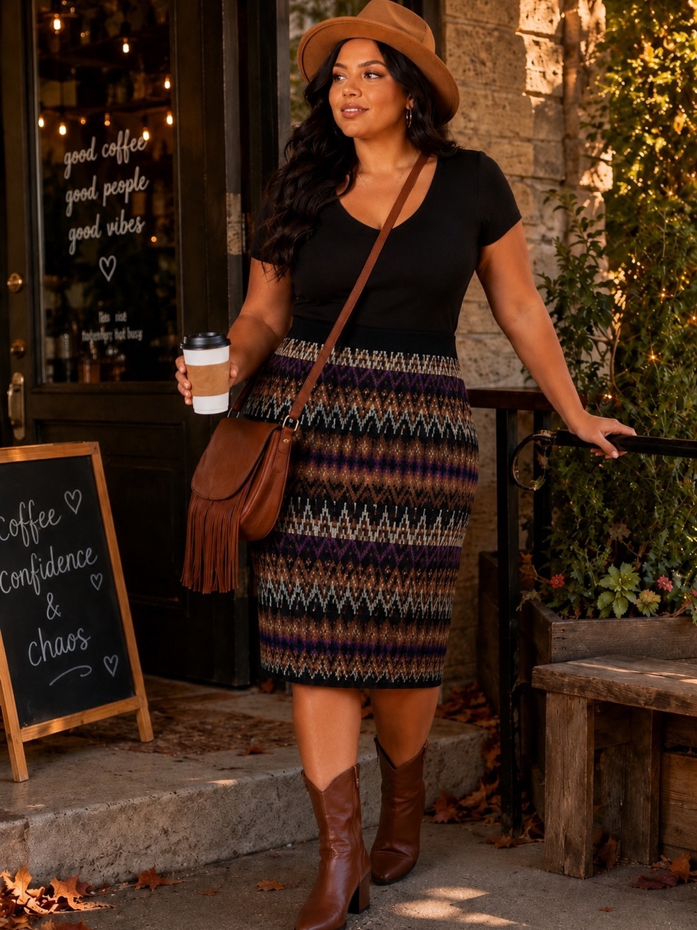 Curated by The Curve Collective|Boohoo Bodysuit & Anthropologie Sweater Skirt.